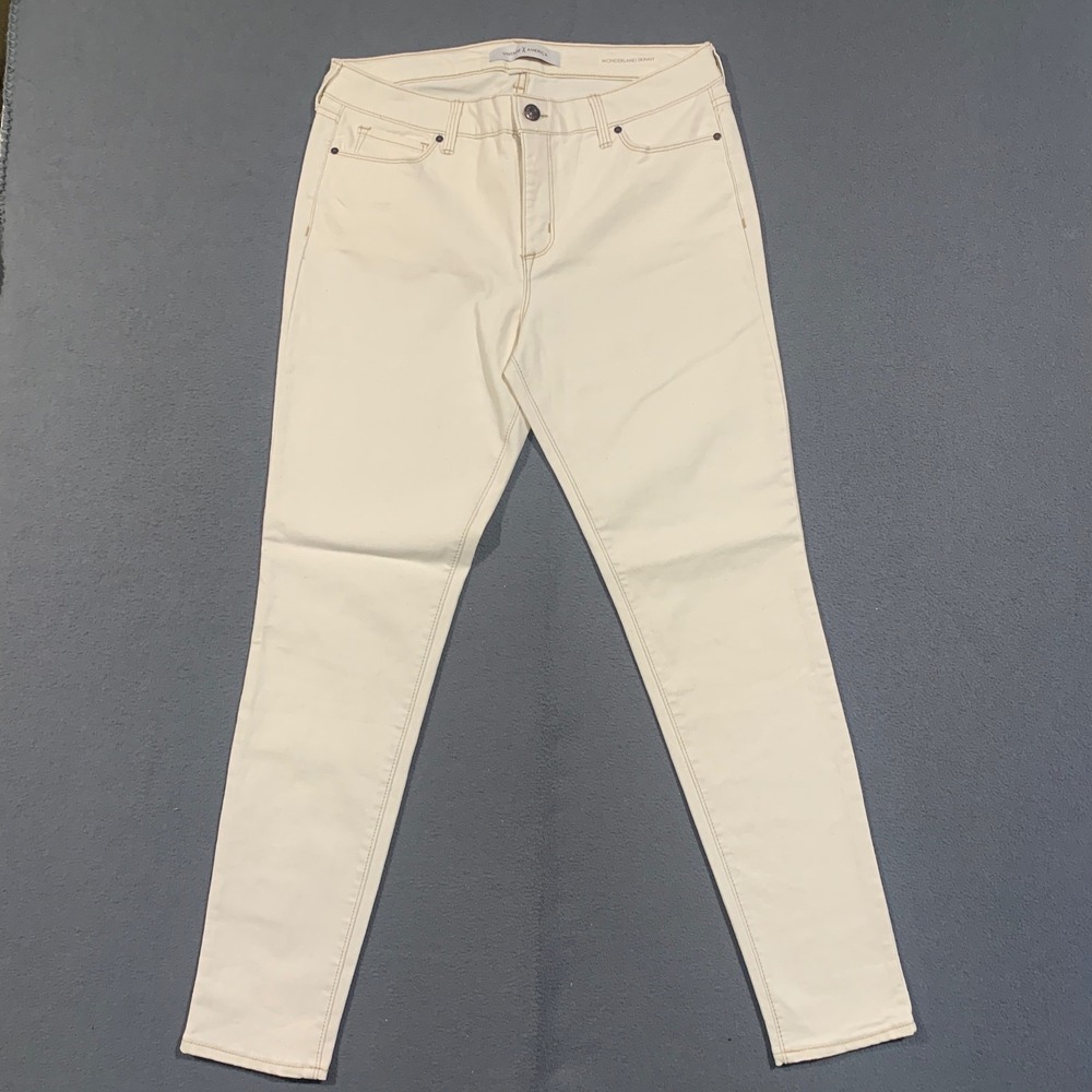Vintage America Wonderland Skinny Jeans Women 12/31 Off-White Contrast Stitch
